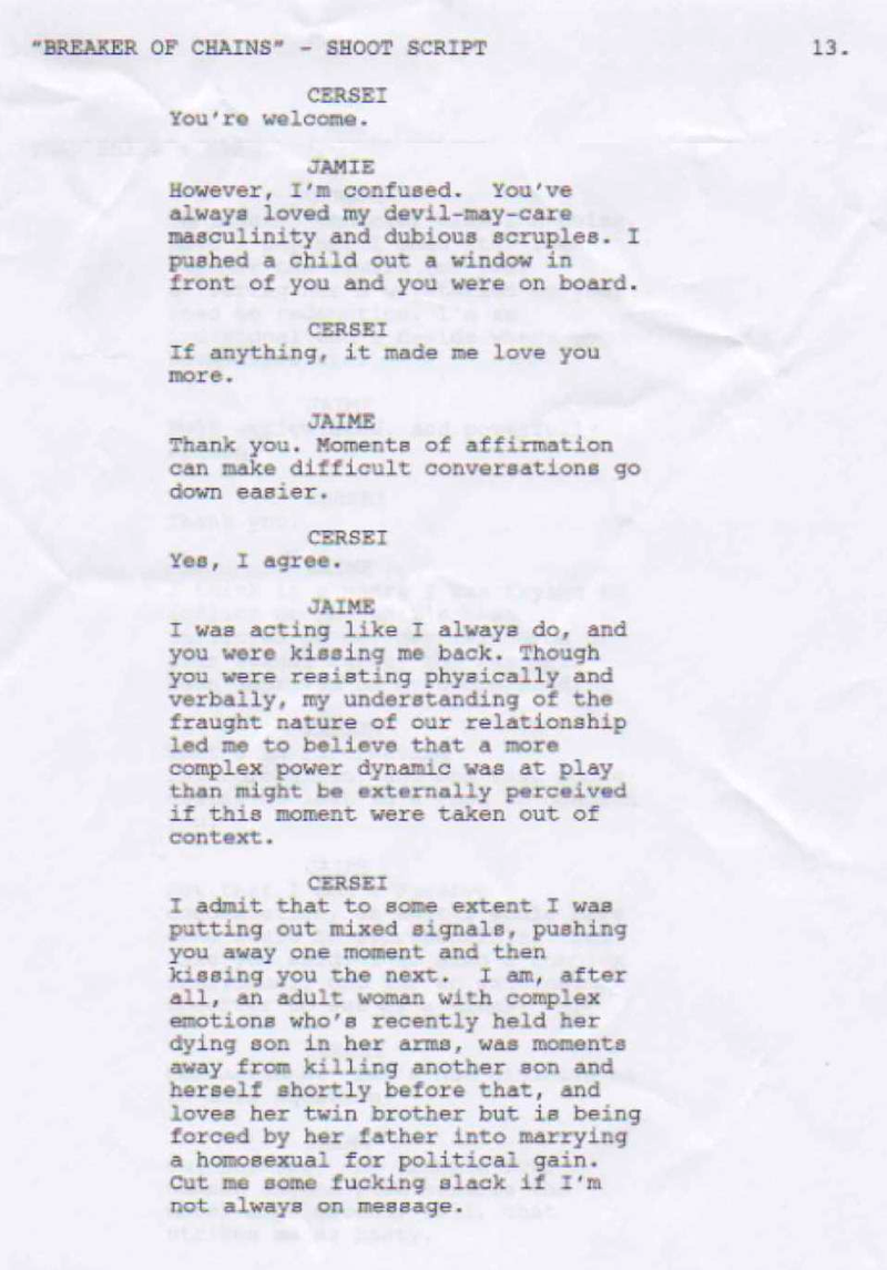 Illustration for article titled Original Script For Controversial Game Of Thrones Scene Very Different